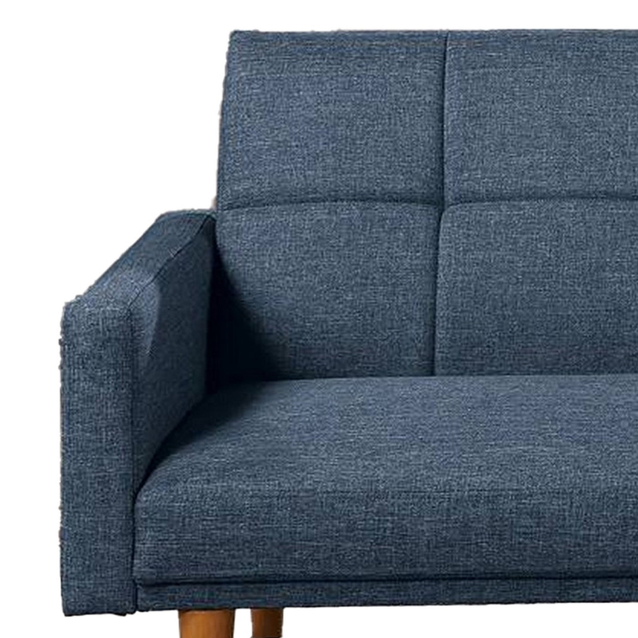 Fabric Adjustable Sofa with Square Tufted Back, Blue- Saltoro Sherpi