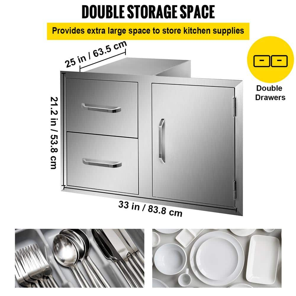 VEVOR Outdoor Kitchen Door Drawer Combo 35.4 in. W x 23.6 in. H x 24.4 in. D BBQ Access Door/Double Drawers with Handles CTG36X28X41000001V0