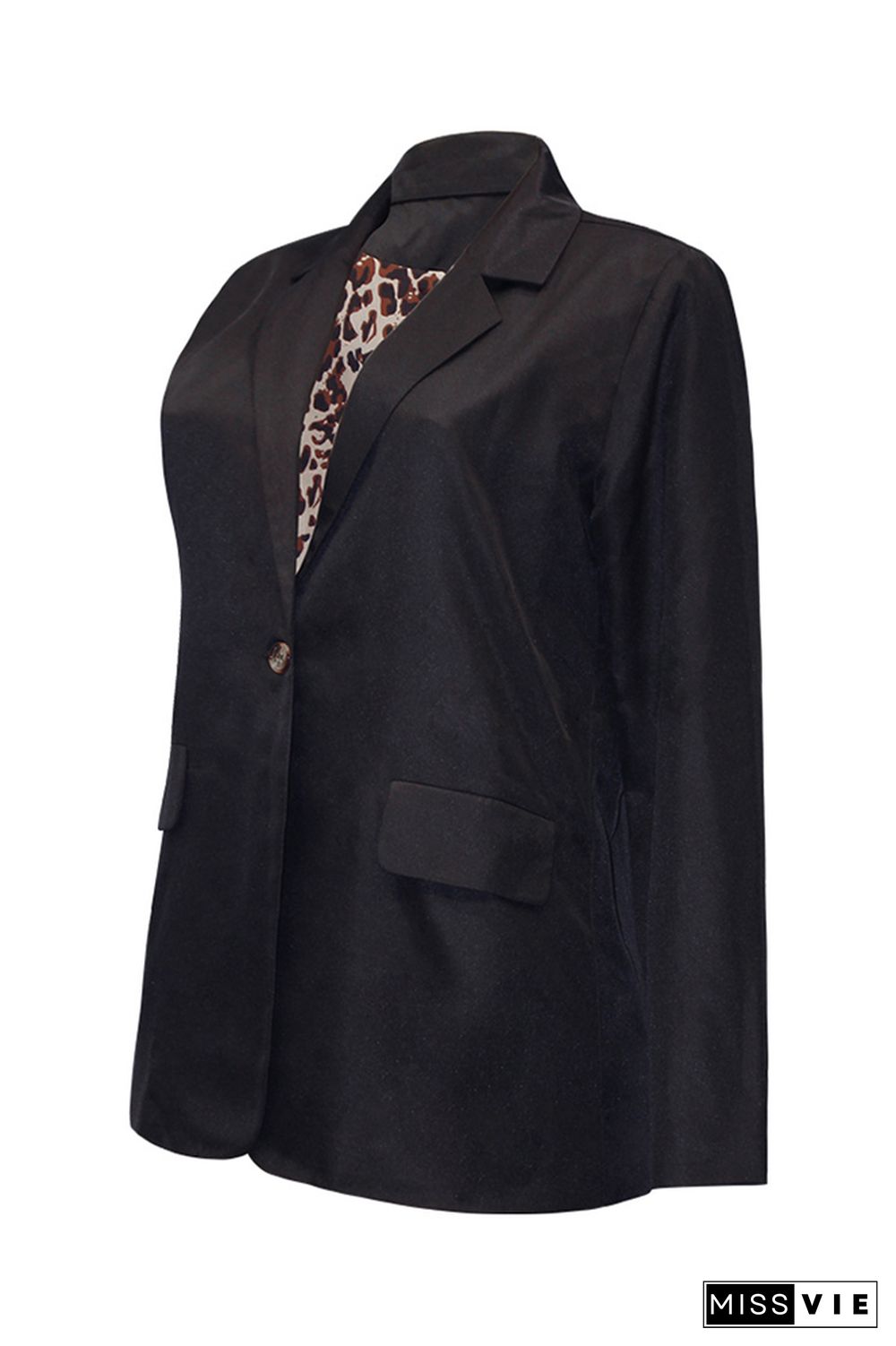 Black with Leopard Lining One Button Blazer Jackets