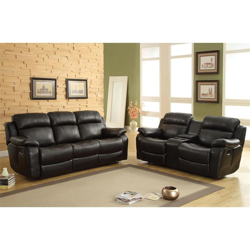 Lexicon Marille Double Reclining Sofa with Center Drop Down Cup Holders in Black   Contemporary   Sofas   by Homesquare  Houzz