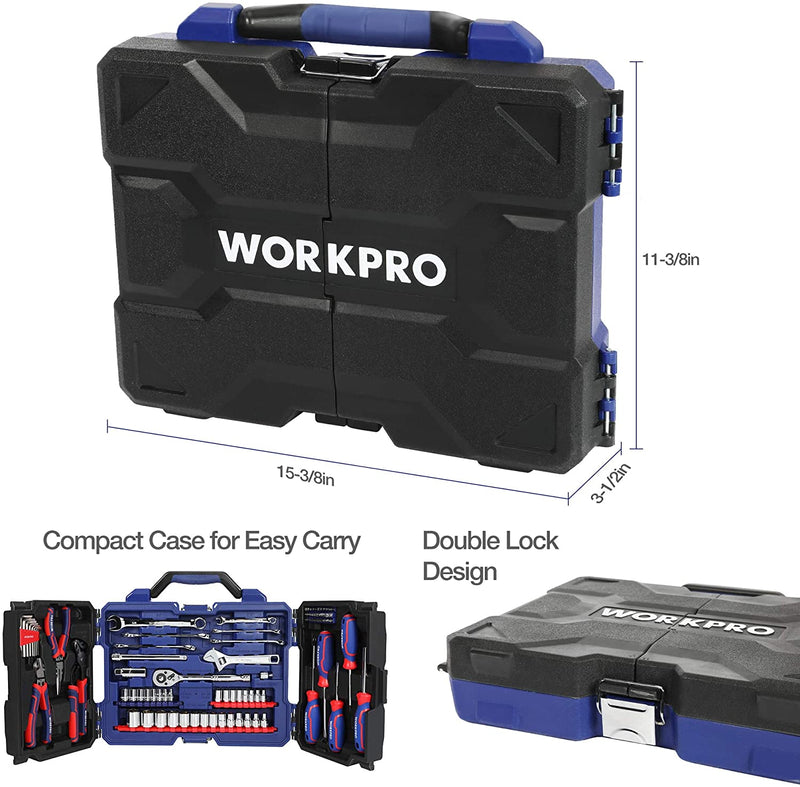 WORKPRO 87-piece Mechanics Tool Set， Hand Tools Kit with Storage Tool