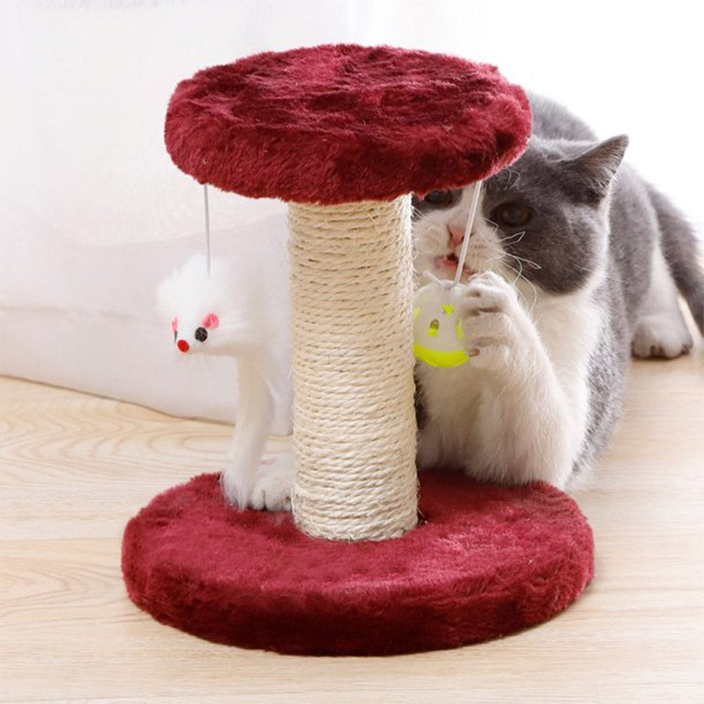 Cat Scratching Post Cat Scratcher with Hanging Ball and Mouse，Sisal Scratch Pole Claw Scratcher Cat Activity Toys for Kittens and Small Cats Indoor Climbing Playing