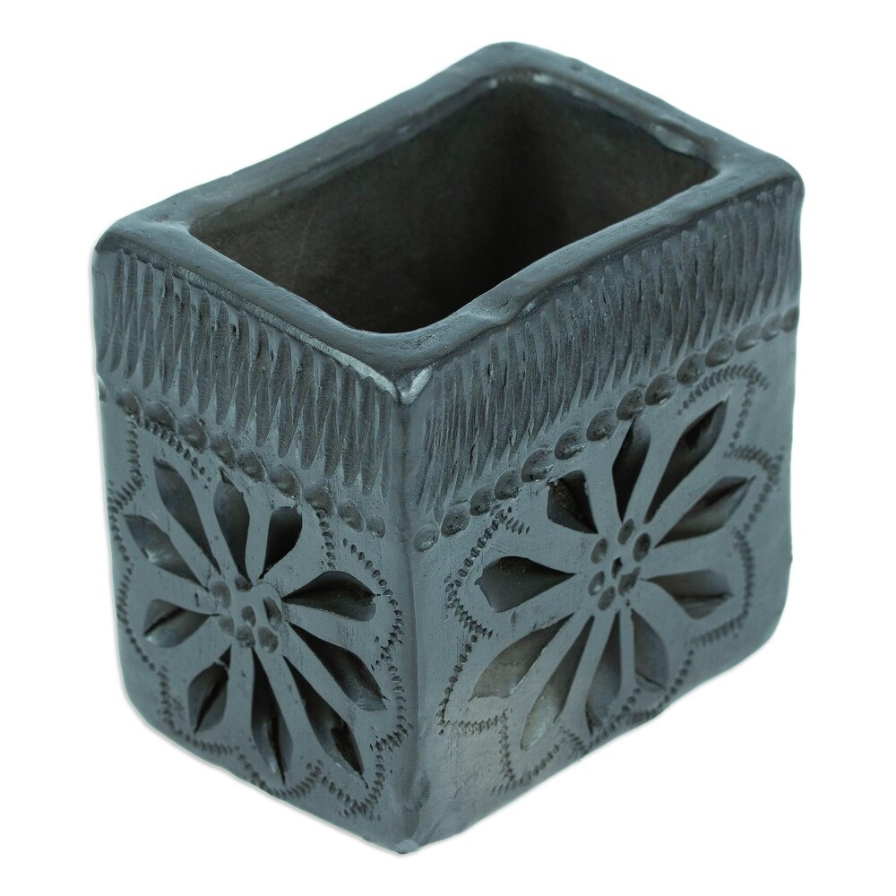 Novica Handmade Square   Flower Barro Negro Mini Flower Pot