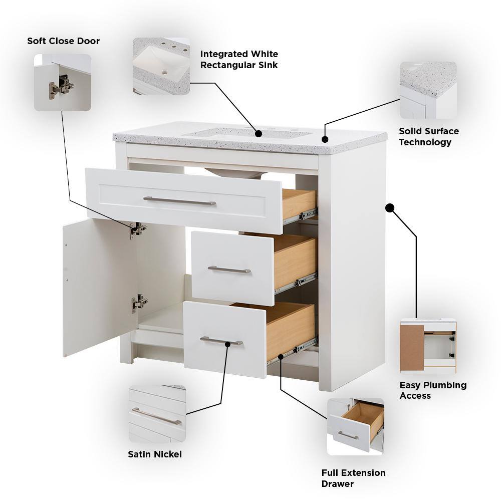 Home Decorators Collection Clady 36.5 in. W x 18.8 in. D x 35.4 in. H Freestanding Bath Vanity in White with Silver Ash Cultured Marble Top HD2036P2-WH