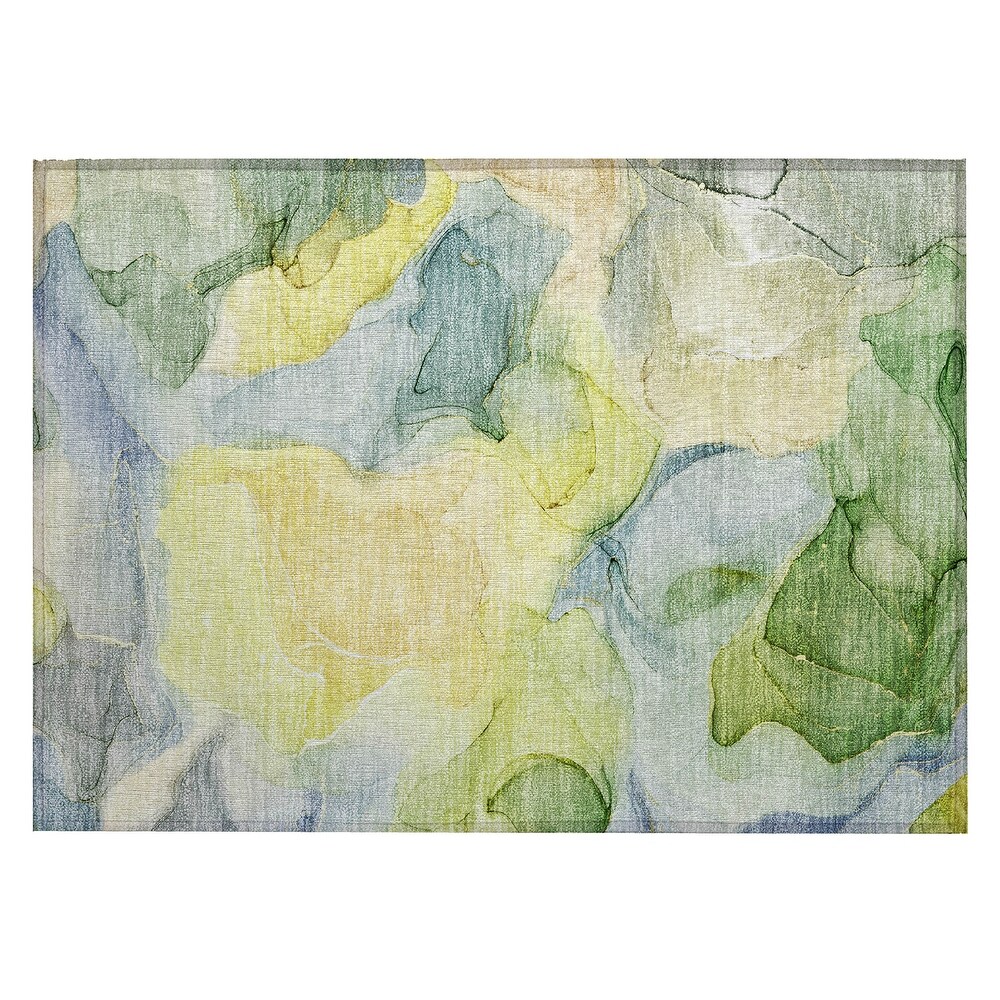 Machine Washable Indoor/ Outdoor Chantille Watercolor Yellow Rug