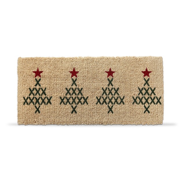 Cross Stitch Tree Rectangle Indoor And Outdoor Estate Coir Door Welcome Mat Beige Background