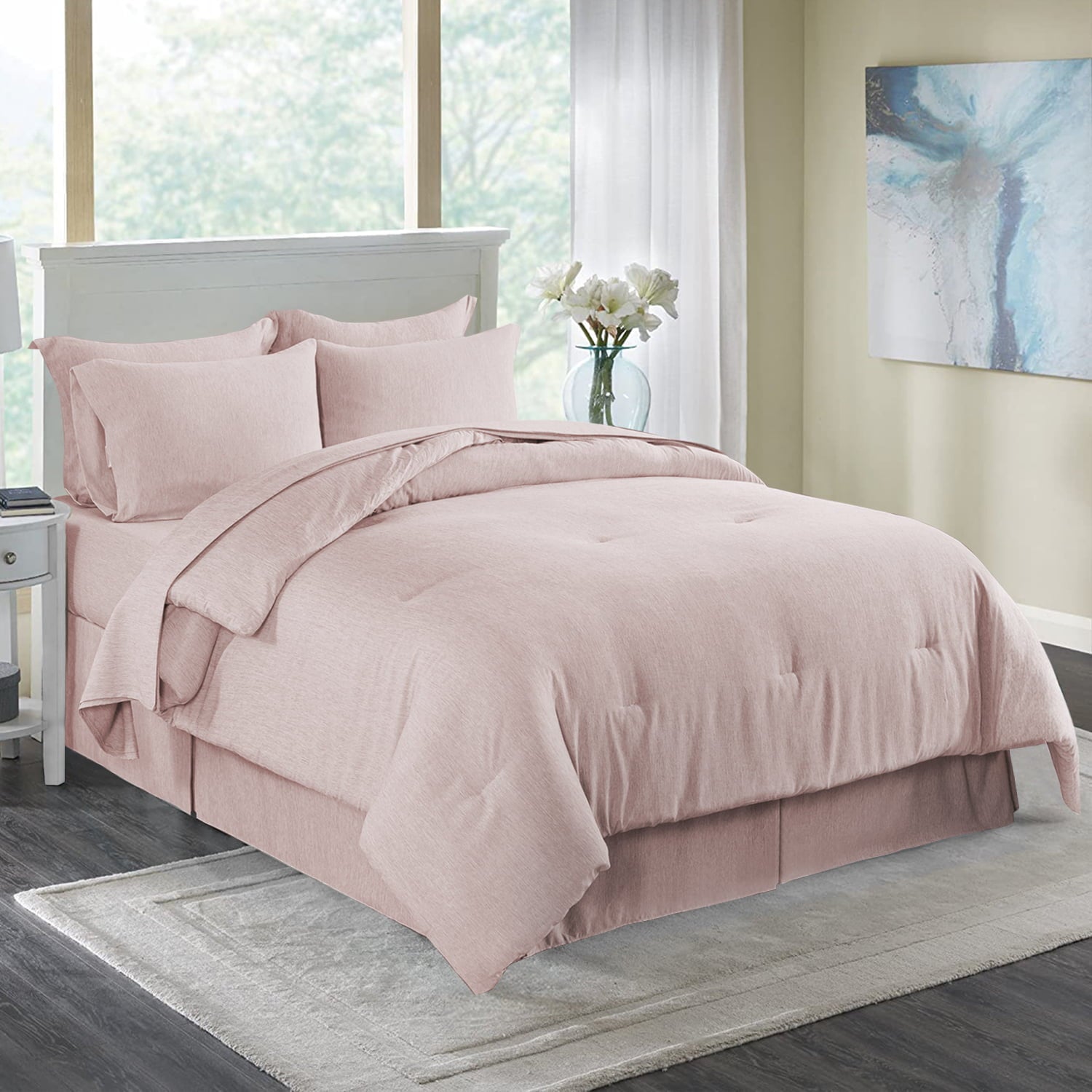 JML 8 Piece Comforter Set - Soft Microfiber Cationic Dyeing Bed in a Bag， Queen， Pink