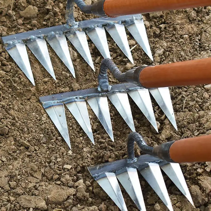 Steel Hardened Hoe Garden Hand Rake Tools for Backyard Lawn Loosening Planting Weeding