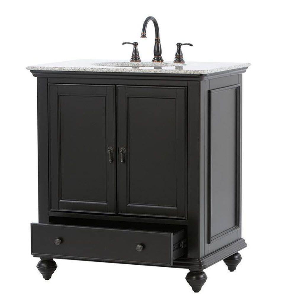 Home Decorators Collection Newport 31 in. W x 21-12 in. D Bath Vanity in Black with Granite Vanity Top in Gray 9085-VS31H-BK