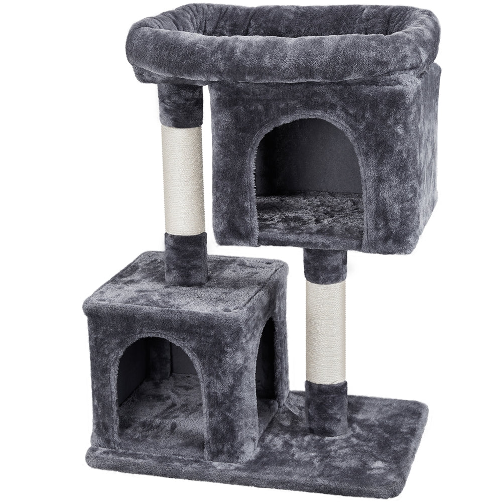 Easyfashion 33.5" Small Cat Tree Tower with 2 Condos, Dark Gray