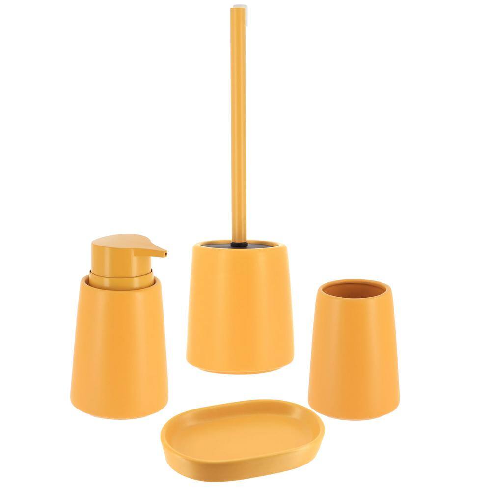 Smooth Bathroom Accessory Set-4 pieces - Tumbler Soap Dispenser Soap Dish Toilet Bowl Brush Yellow Mustard SET4SMOOTH199