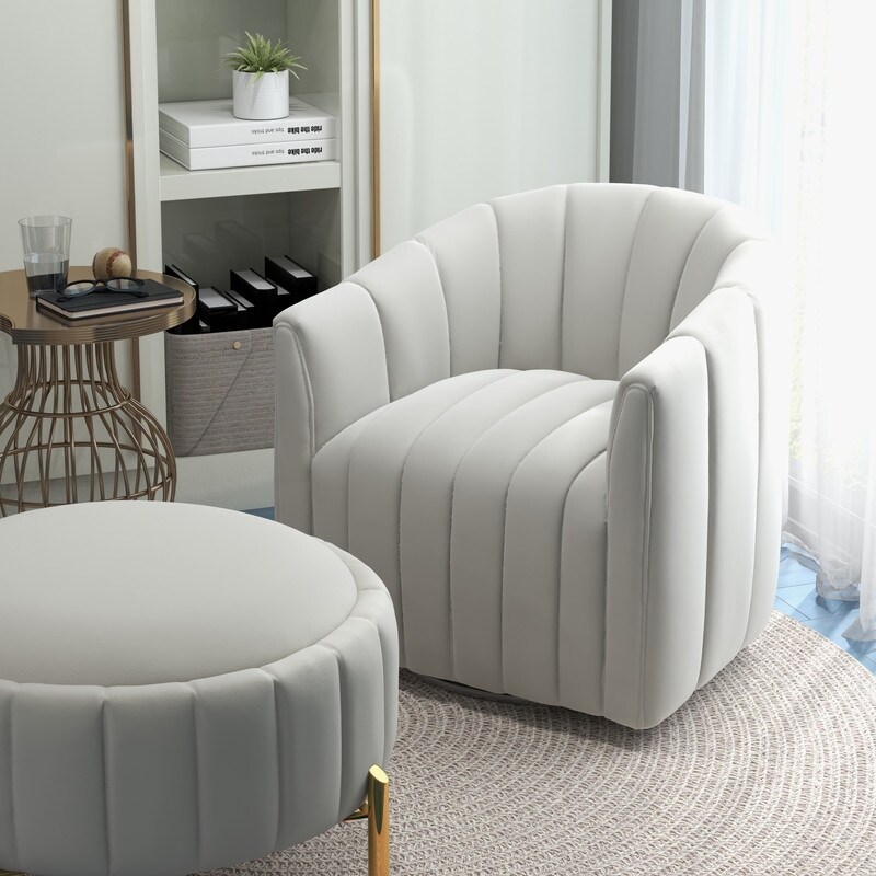 SEYNAR Contemporary Tufted Velvet Swivel Club Chair with Ottoman Set