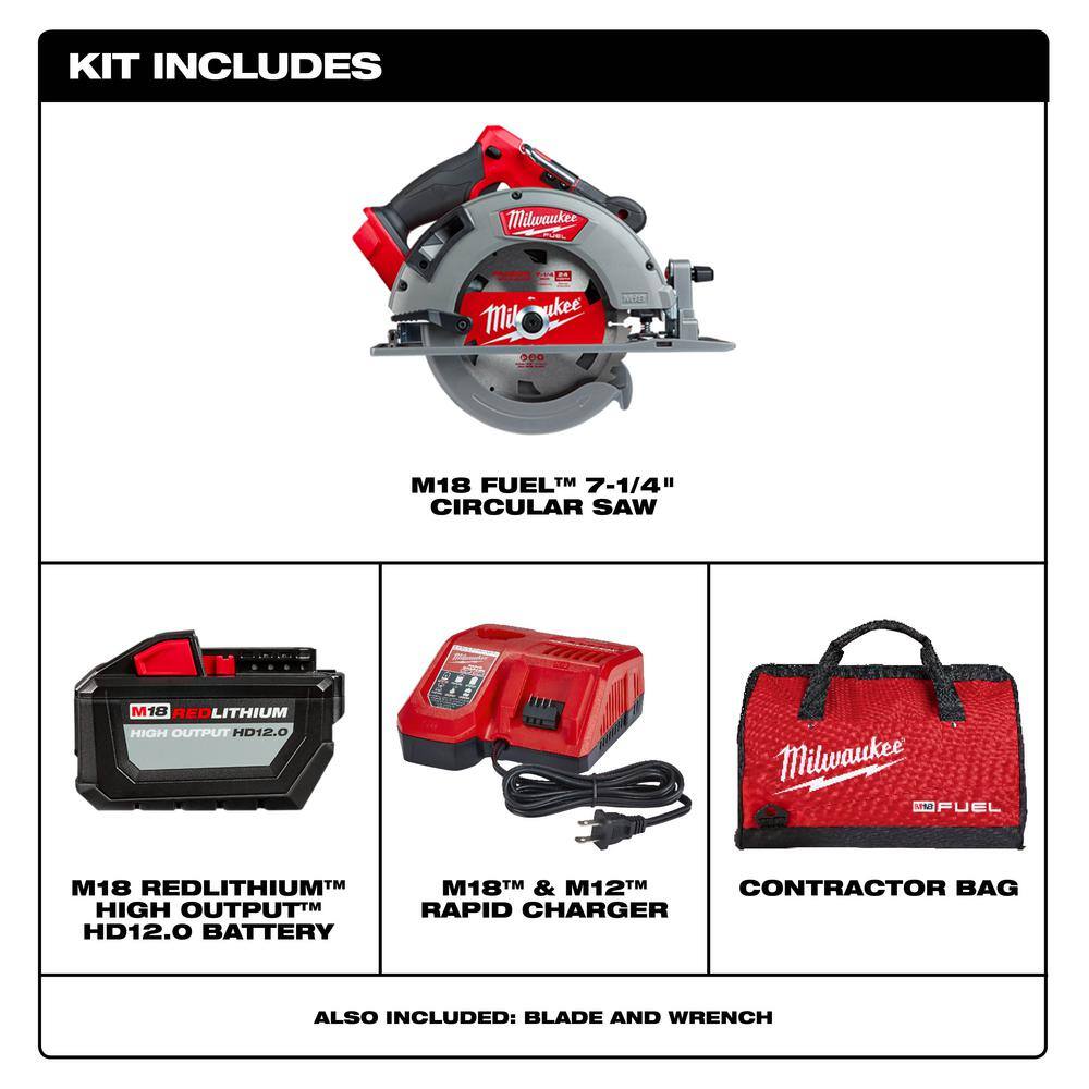 MW M18 FUEL 18V Lithium-Ion Brushless Cordless 7-14 in. Circular Saw Kit with One 12.0Ah Battery Charger Tool Bag 2732-21HD