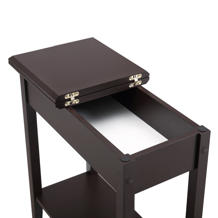 Roxy Narrow Wooden Flip Top End Table with Storage  Nesting Side Table with Storage Shelf for Small Spaces