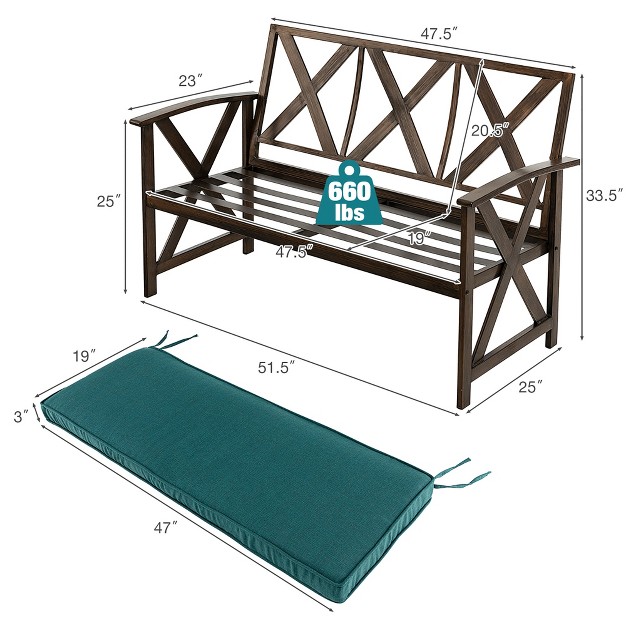 Costway Outdoor Garden Park Bench With Padded Cushion Wood Grain Coated Heavy Duty Frame