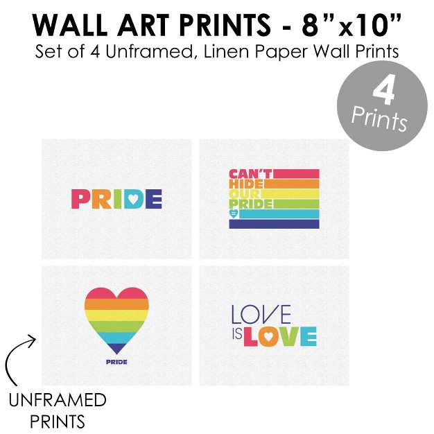 Big Dot Of Happiness Love Is Love Pride Unframed Rainbow Linen Paper Wall Art Set Of 4 Artisms 8 X 10 Inches