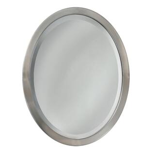 Deco Mirror 23 in. W x 29 in. H Framed Oval Beveled Edge Bathroom Vanity Mirror in Brushed nickel 6295