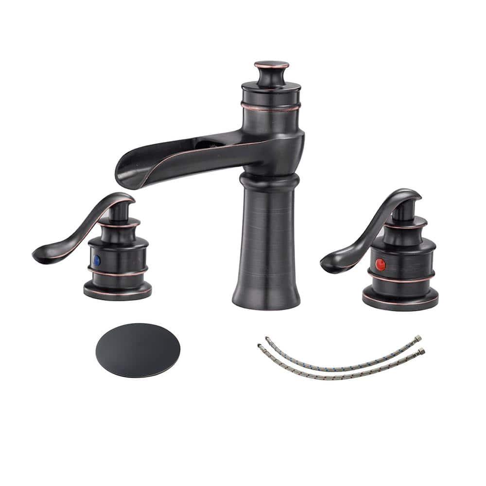 BWE 8 in Waterfall Widespread 2Handle Bathroom Faucet With Popup Drain Assembly in Spot Resist Oil Rubbed Bronze