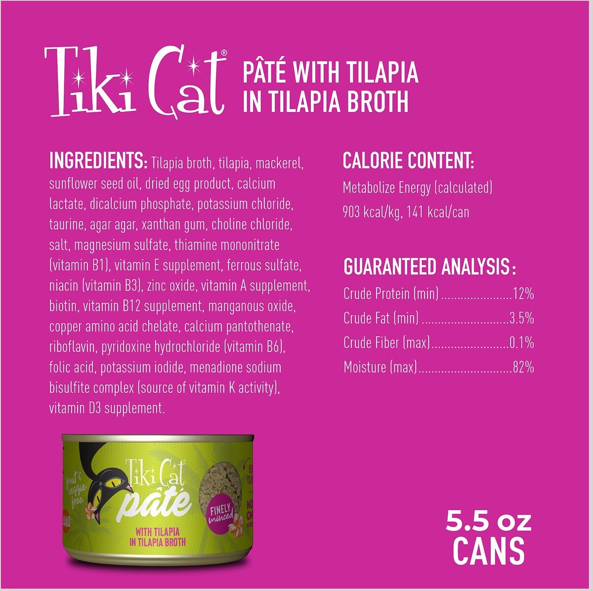 Tiki Cat Luau Tilapia Pate Wet Cat Food