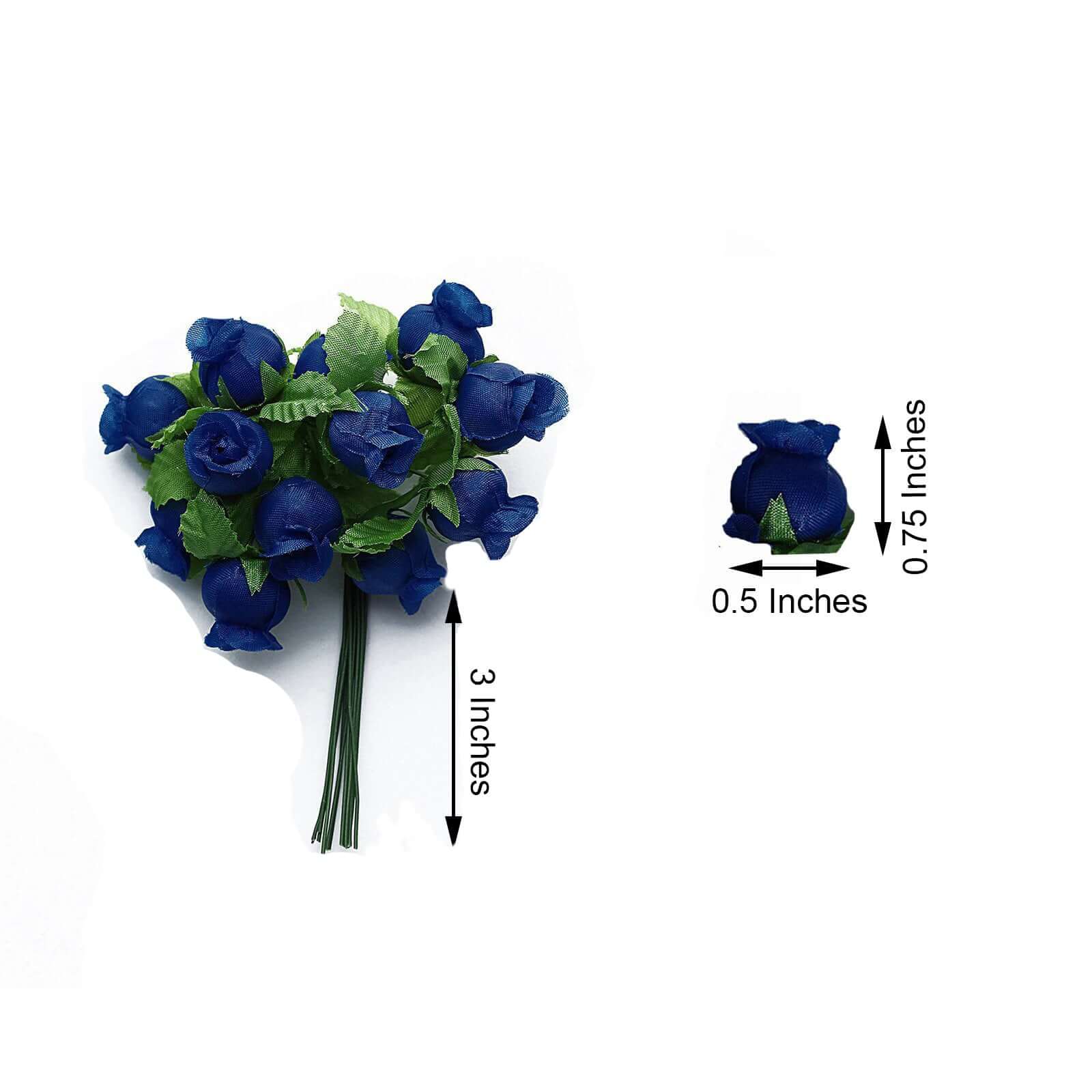 144 Pcs Royal Blue Wired Rose Flowers For Bridal Bouquet Craft Embellishment