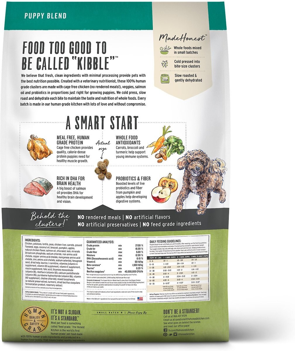 The Honest Kitchen Whole Food Clusters Chicken Recipe Puppy Blend Grain-Free Dehydrated Dog Food， 1-lb bag