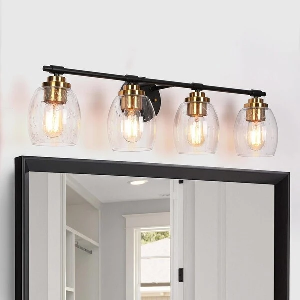 Fintch Modern Farmhouse 4-light Bathroom Vanity Light Fixture Industrial Black Gold Wall Sconce