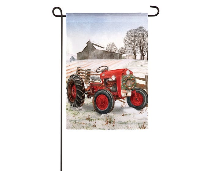 Evergreen Winter Red Tractor Garden Suede Flag - 14S9332