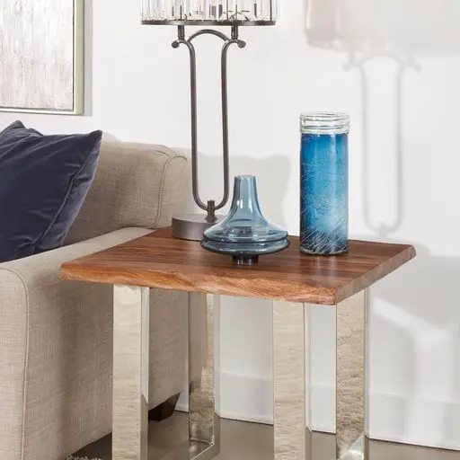 Dunstan Live Edge End Table with Chrome Legs