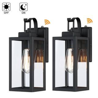 Hukoro 13.78 in. 1-Light Matte Black Outdoor Wall Lantern Sconce with Clear Glass(2-Pack) F86152-11i-S