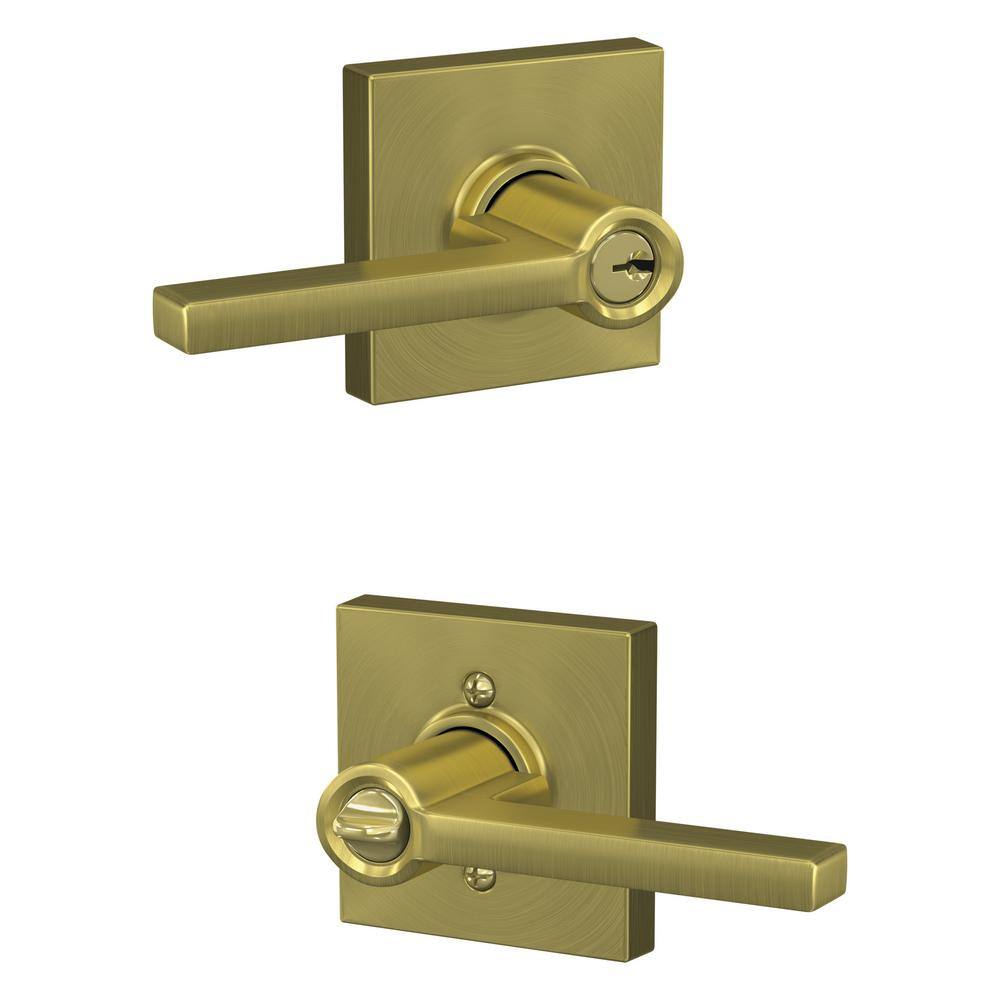 Schlage Latitude Satin Brass Keyed Entry Door Lever with Collins Trim F51A V LAT 608 COL