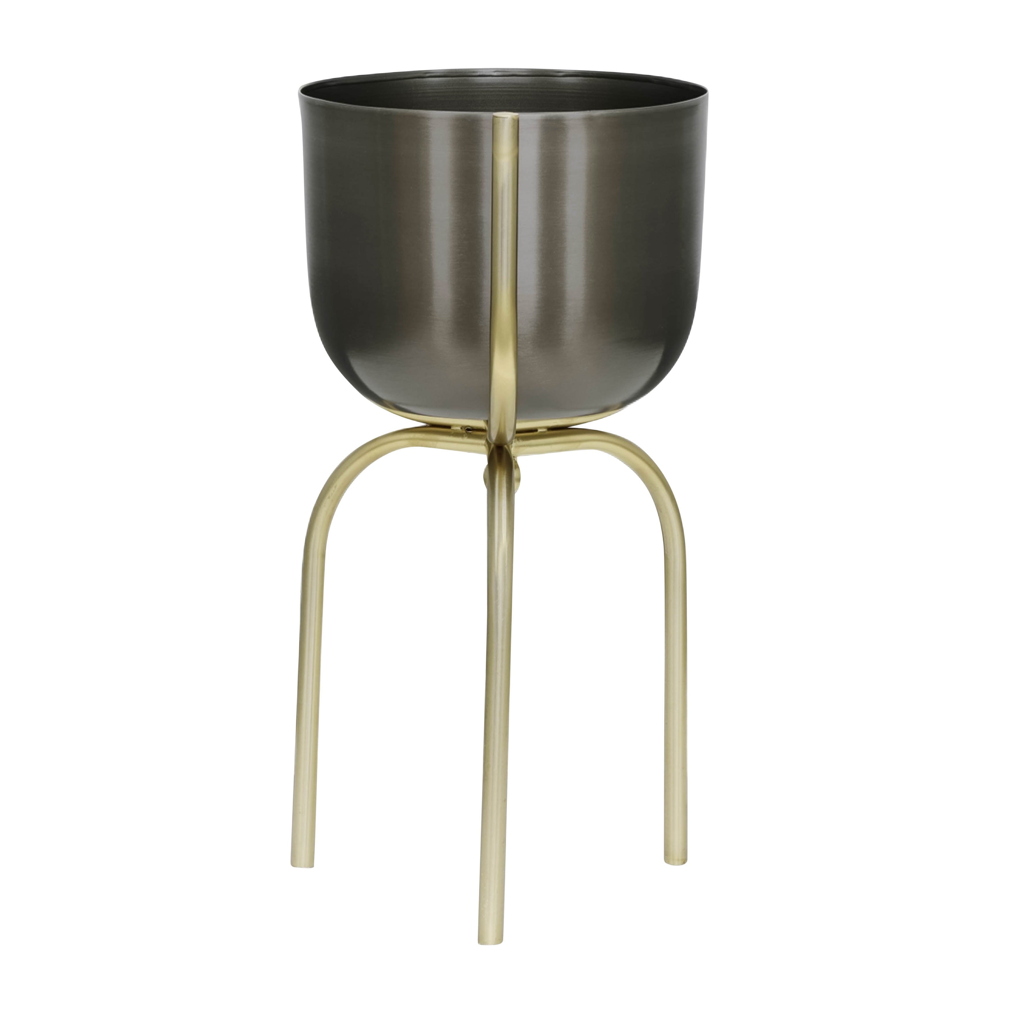 Sagebrook Home Metal 20" Planter On Tripod, Gunmetal/Gold, Round, Metal, Glam, 20"H, Solid Color