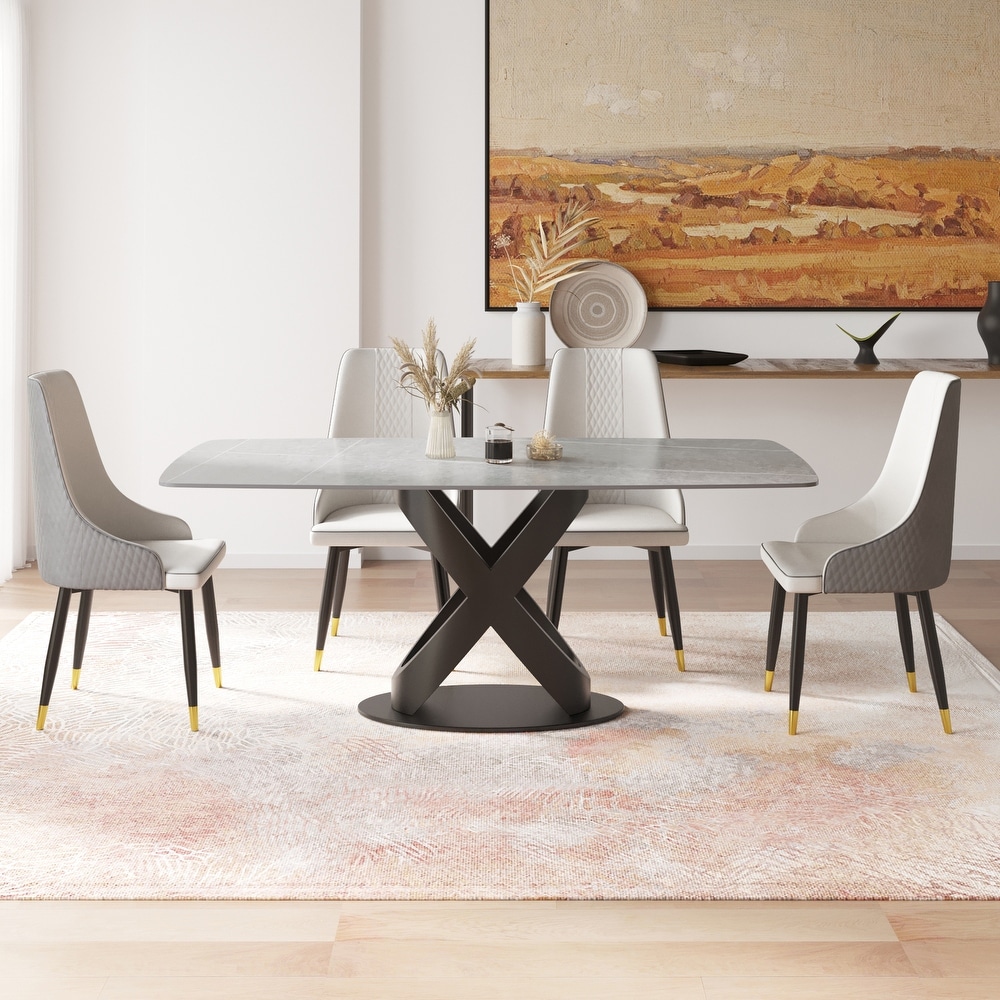 Marble Dining Table  Slate Panel with Metal Pedestal