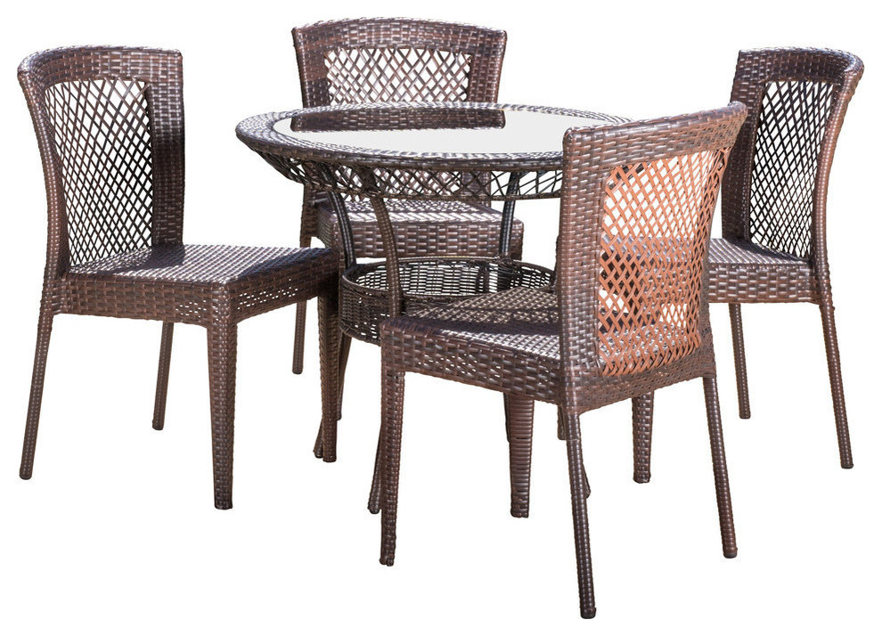 GDF Studio 5 Piece Dana Outdoor Multibrown Wicker Dining Set   Tropical   Outdoor Dining Sets   by GDFStudio  Houzz