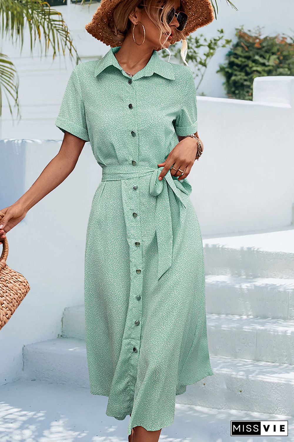 Turndown Collar Button Shirt Split Dress