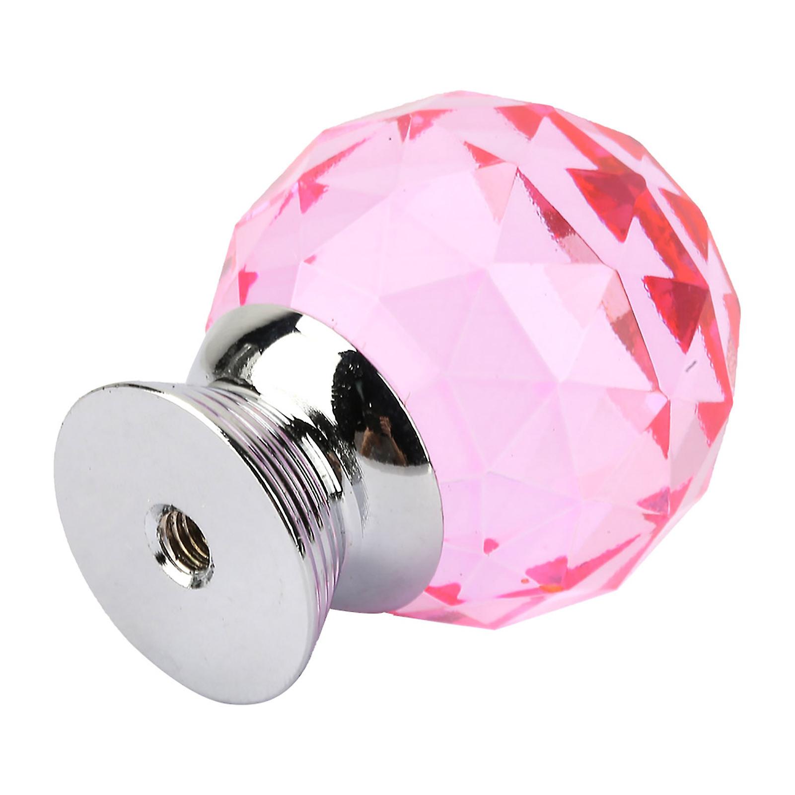 1PCS 30mm Ball Shape Crystal Glass Pull Handle Cabinet Drawer Cupboard Knob (Pink)