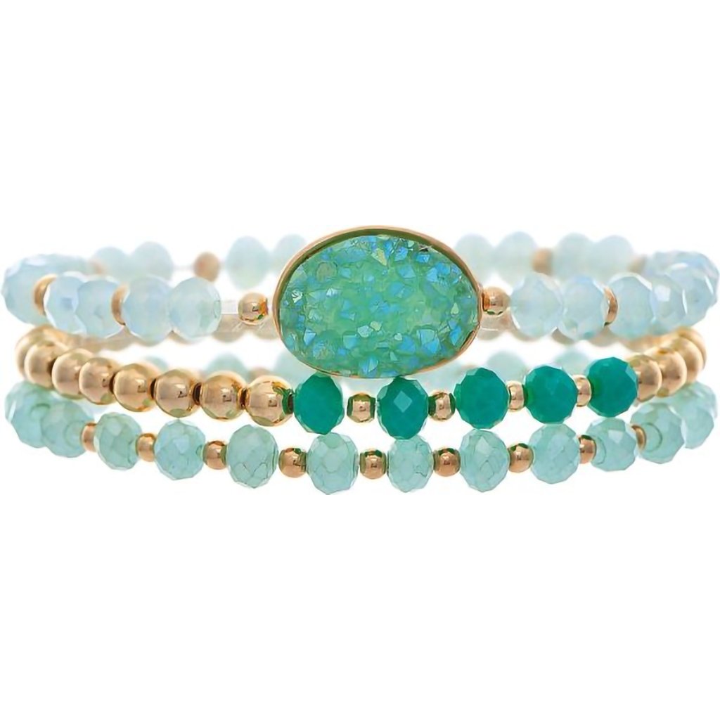 Rain  Gold Green Druzy Oval Bracelet Set