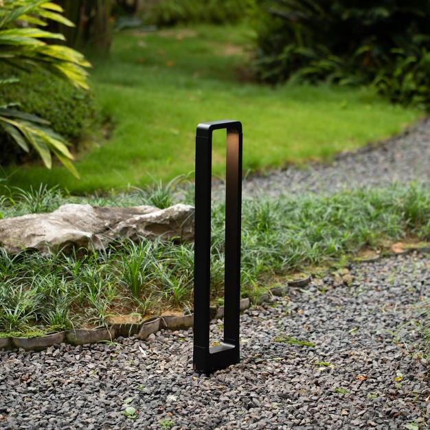 Gardenised Decorative Driveway Bollard Rectangle Led Garden Light Large Black Aluminum Pathway Yard Outdoor Light