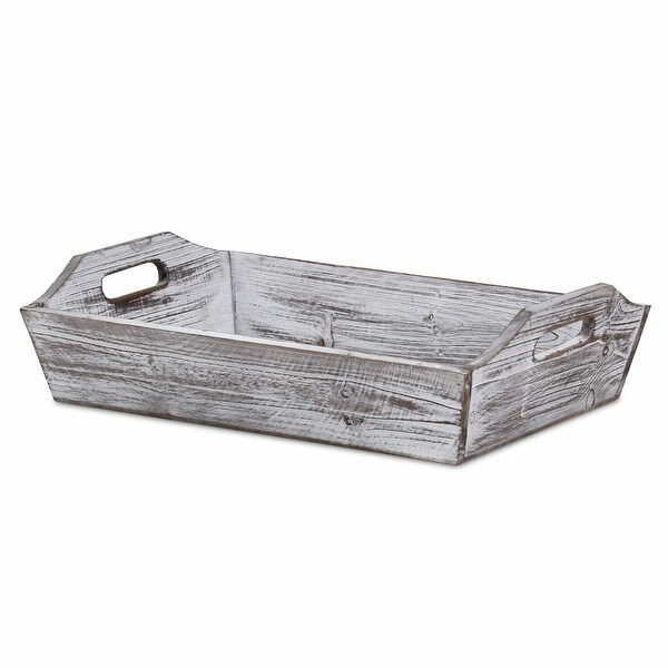 White Rustic Finish Wood Serving Tray with Handles - 24 W x 17 D x 8 H