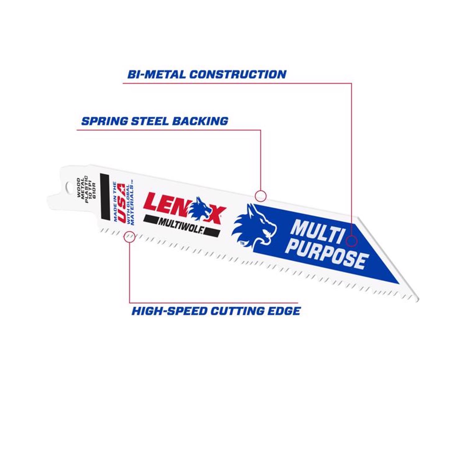 LENOX MULTIWOLF 6 in. Bi-Metal WAVE EDGE Reciprocating Saw Blade 10 TPI 1 pk