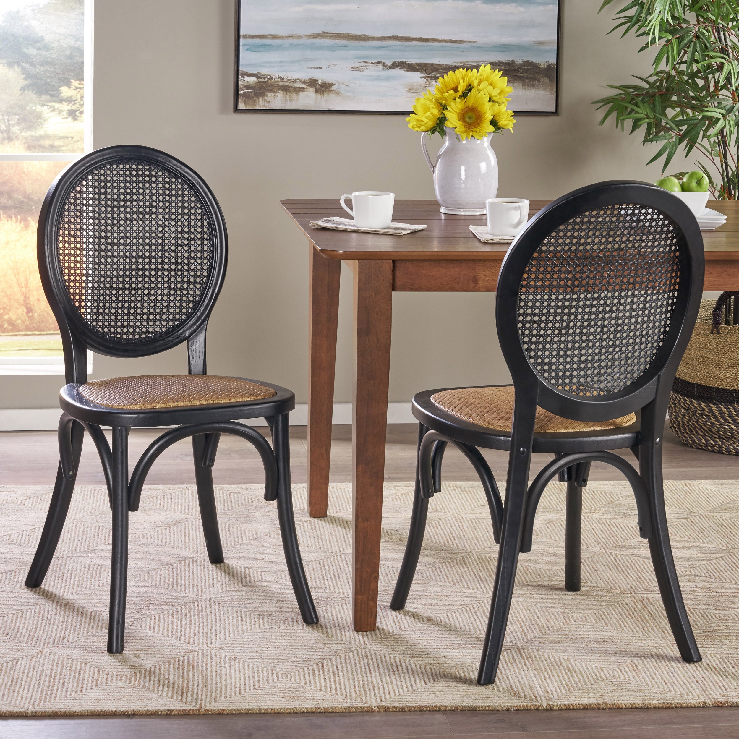 Denni Wooden Cane Back Dining Chair (Set of 2)