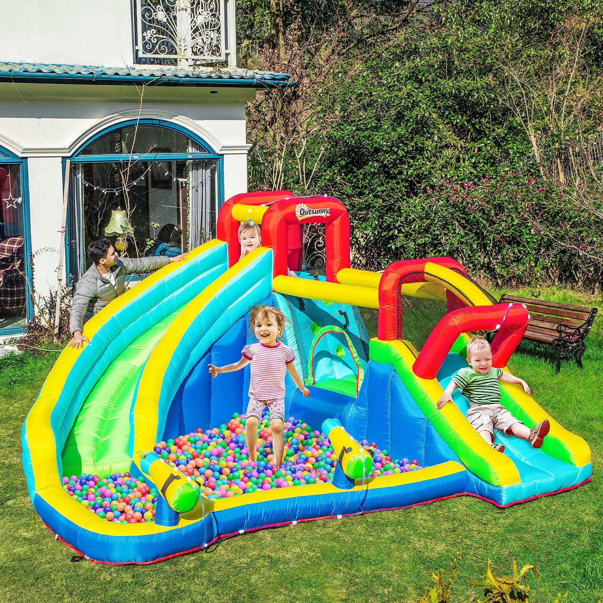 Kids Inflatable House Slide Water Pool Climbing Wall with Inflator