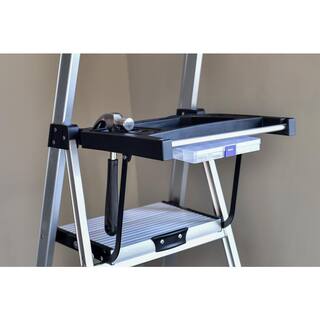 Rubbermaid 3-Step Aluminum Step Stool with Project Tray 250 lb. Load Capacity Type I Duty Rating RMA-3XST-COM