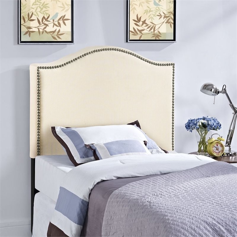 Curl Twin Nailhead Upholstered Headboard   Transitional   Headboards   by ShopLadder  Houzz