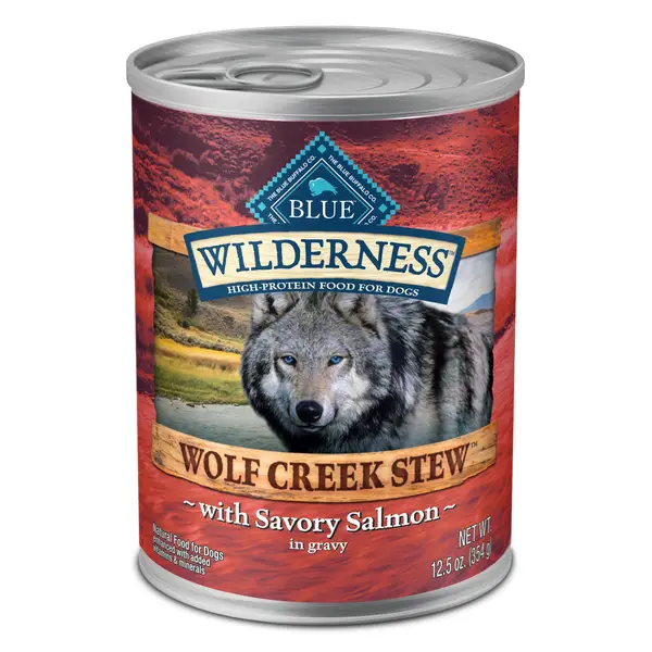 Blue Buffalo Wilderness 12.5 oz Wolf Creek Stew High Protein Salmon Stew in Gravy Wet Dog Food Can