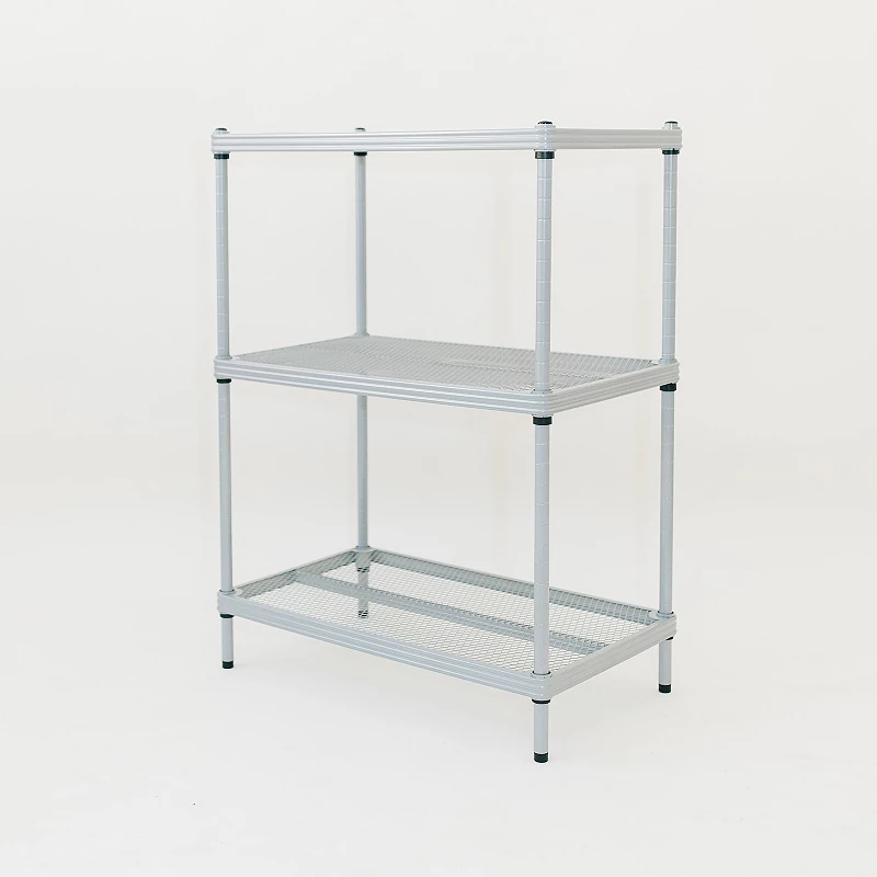 Design Ideas Meshworks 3 Tier Full-size Metal Storage Shelving Unit Rack， Silver