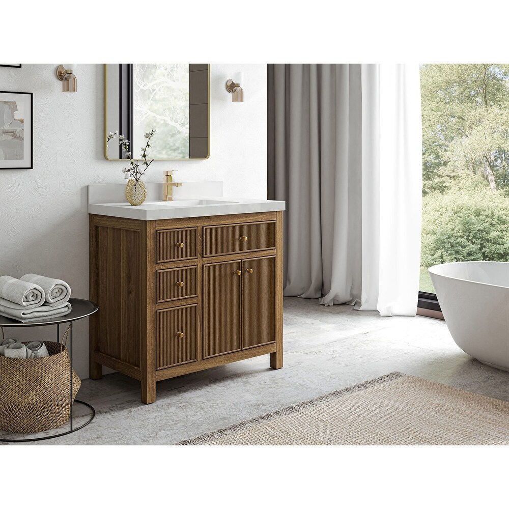 Willow Collections 36 in. W x 22 in. D Sonoma Teak Center Sink Right Bathroom Vanity with Countertop