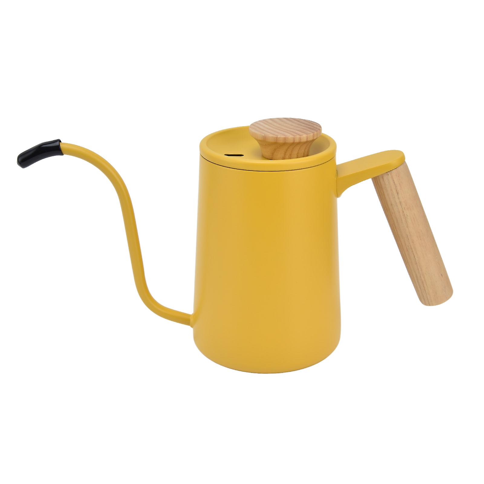 Stainless Steel Gooseneck Spout Drip Pot Coffee Long Mouth Tea Kettle Hand Coffee Maker Yellow600ml