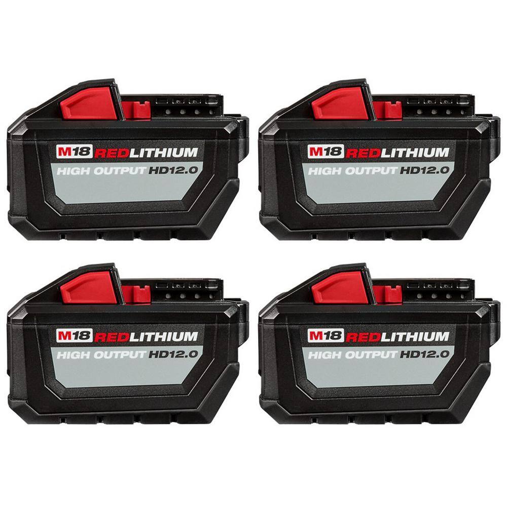 MW M18 18-Volt Lithium-Ion High Output 12.0Ah Battery Pack (4-Pack) 48-11-1812-X4