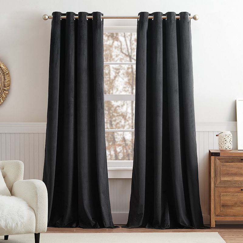 G.H. Bass and Co. Clark Corduroy Grommet Charcoal Set of 2 Window Curtain Panels