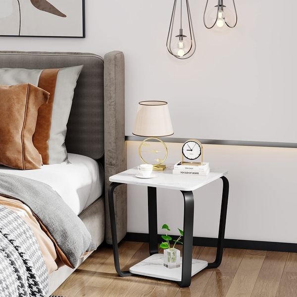 End Table Side Table with Storage Shelves， 2-Tier Table for Living Room Bedroom